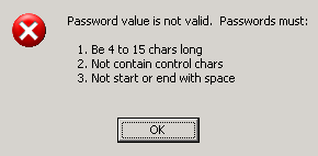 Passwords must be between 4 and 15 characters.